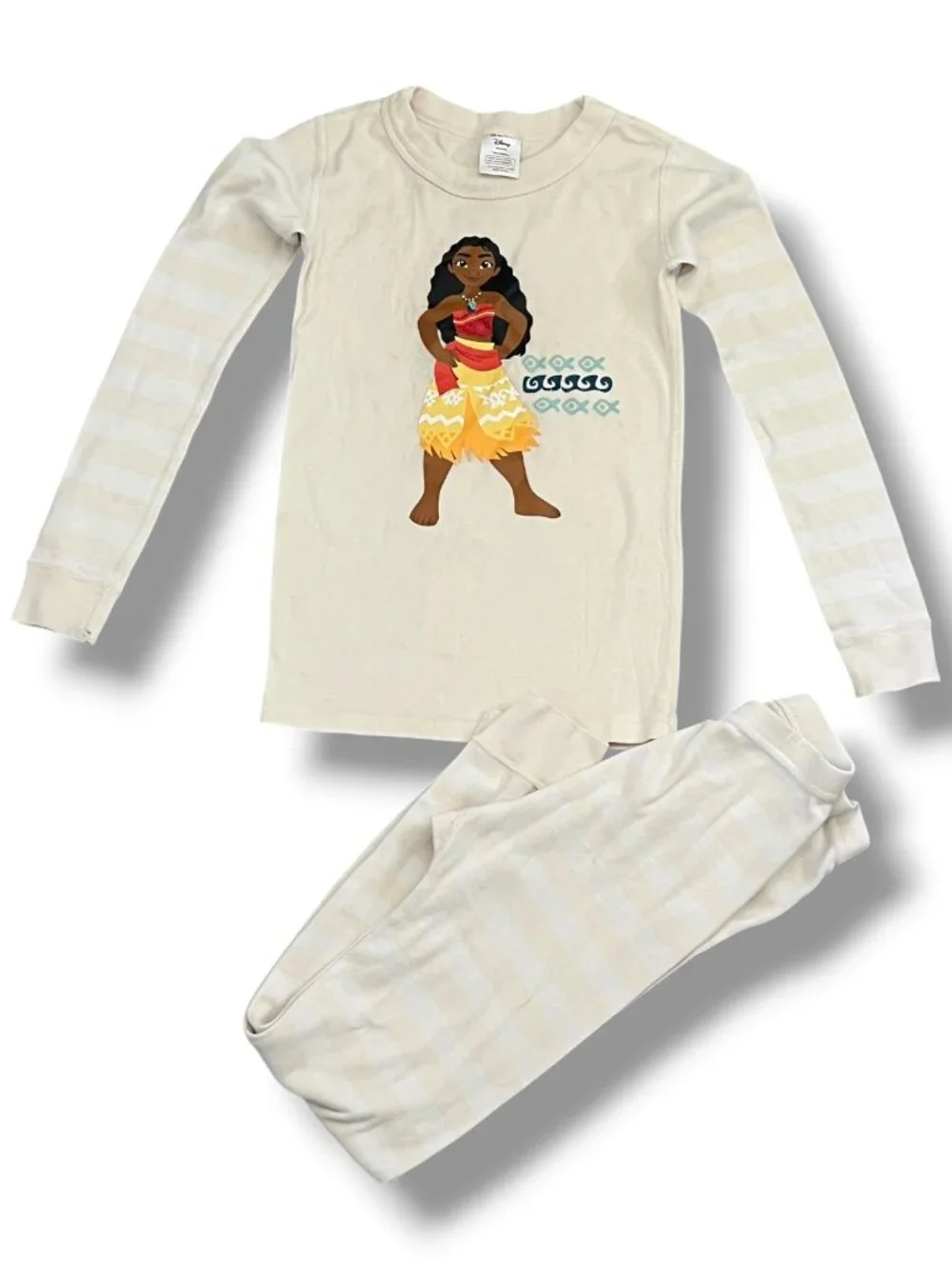 Hanna Andersson Yellow White Striped Organic Disney Moana Pajama Set Size 6-7Y